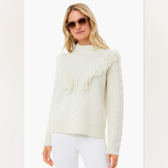 Tuckernuck Sweaters - Tuckernuck Ivory Fringe Caswell Wool Blend Cable Knit Sweater Top Size XL